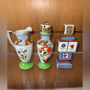 Vintage Vibrant Japanese Ceramic Creamer and Salt & Pepper Shaker Set